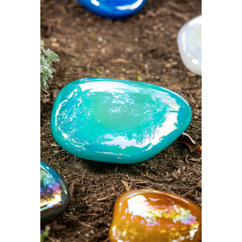 Turquoise Art Glass Garden Stone, 8"x6.69"x3.34"inches