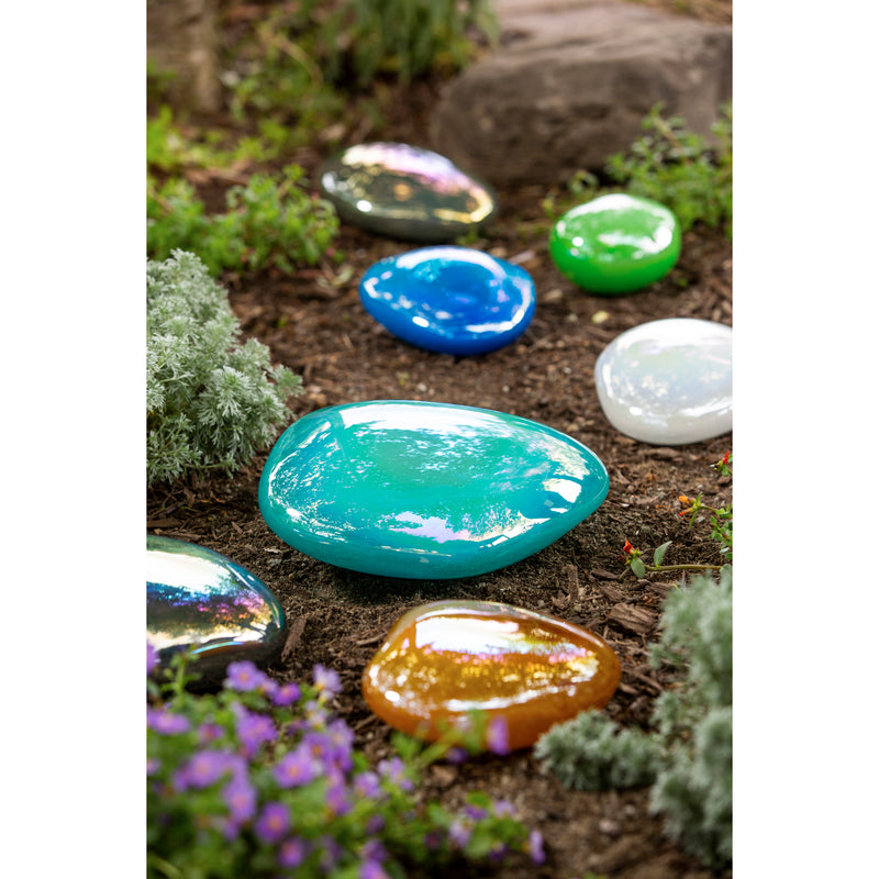 Turquoise Art Glass Garden Stone, 8"x6.69"x3.34"inches