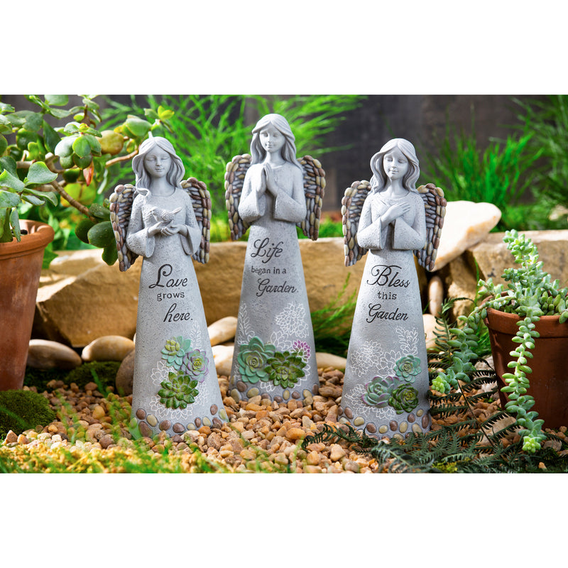 10"H Succulent Angel Garden Statuary, 3 Asst.,84g2837