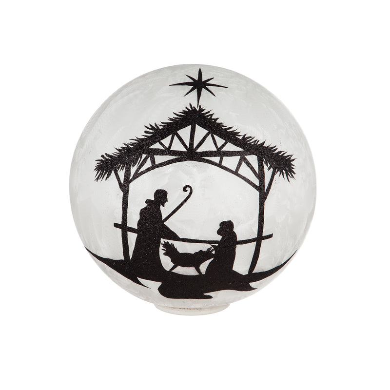 Evergreen Hologram Star and Angel Battery Operated LED Glass Gazing Ball, Black Glitter Nativity, 7.9'' x 7.9'' x 7.9'' inches.