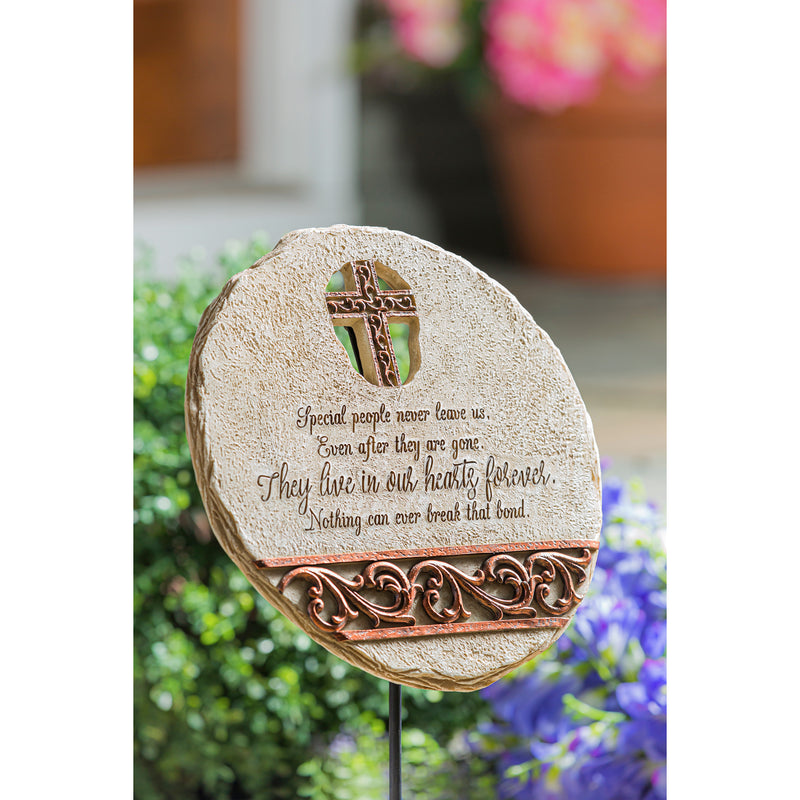 11" Memorial Garden Stone, Bronze Scroll Cross Cut Out,84g2989