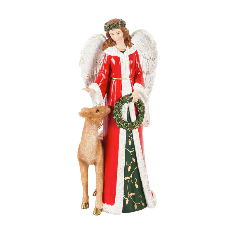 13"H Natural Angel Garden Statuary with Holly Wreath,84g3067