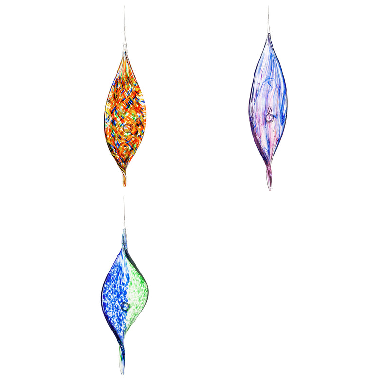 Hanging Art Glass Swirl Outdoor Décor, 3 ASST., 0.6"x4.33"x14.56"inches