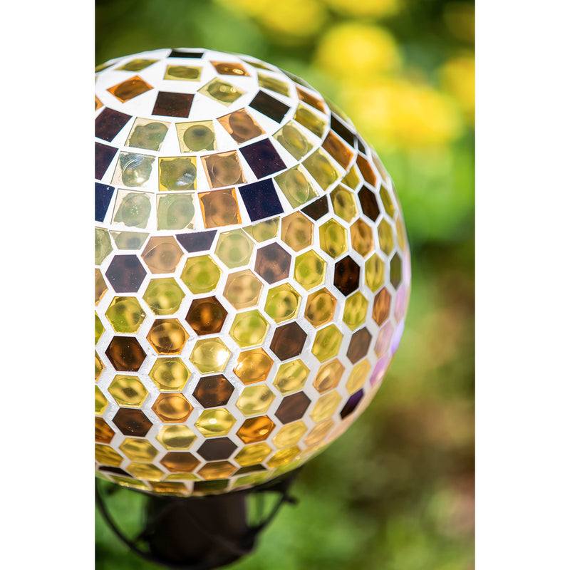 Evergreen 10" Mosaic Glass Gazing Ball, Honeycomb, 10'' x 10'' x 11.8'' inches.