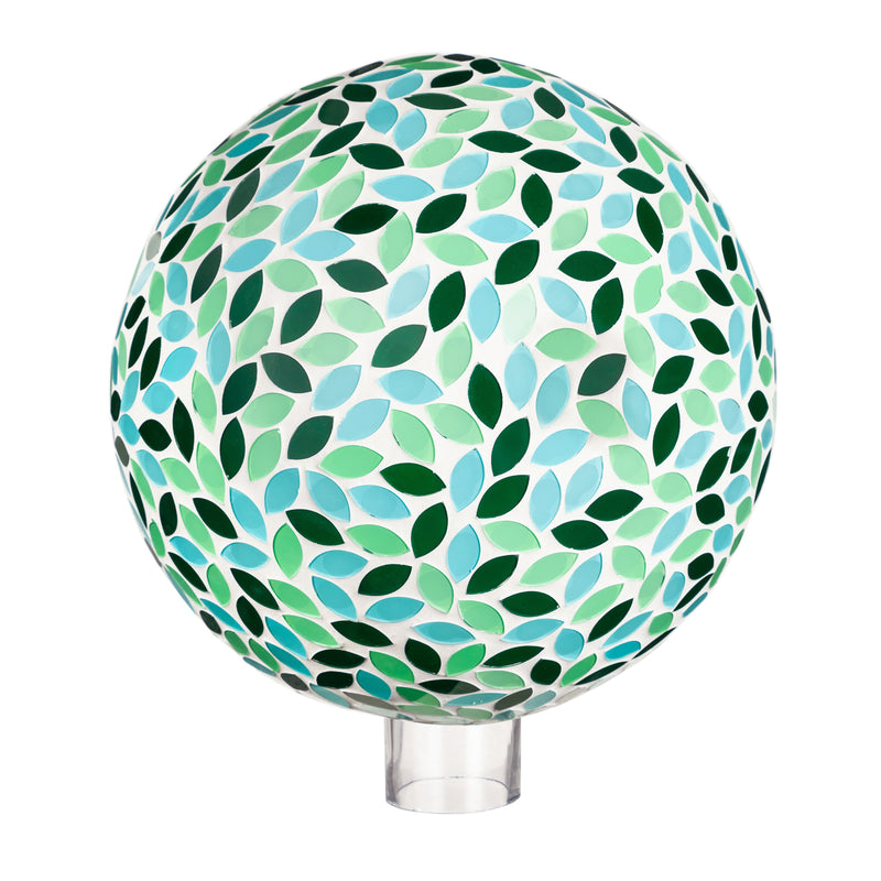 10" Mosaic Glass Gazing Ball, Green Petals,84g3372