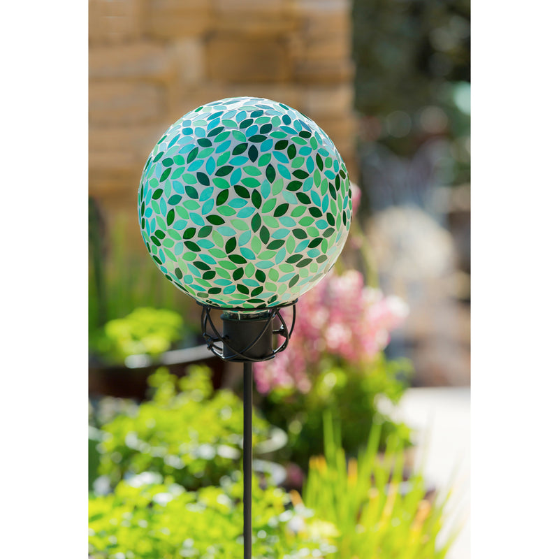 Evergreen 10" Mosaic Glass Gazing Ball, Green Petals, 9.8'' x 9.8'' x 11.8'' inches.