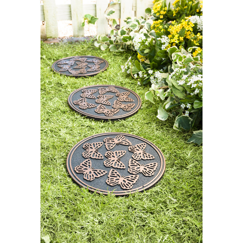 Recycled Rubber Stepping Stones, Set of 3 - Butterfly, 11.75"x11.75"x0.5"inches