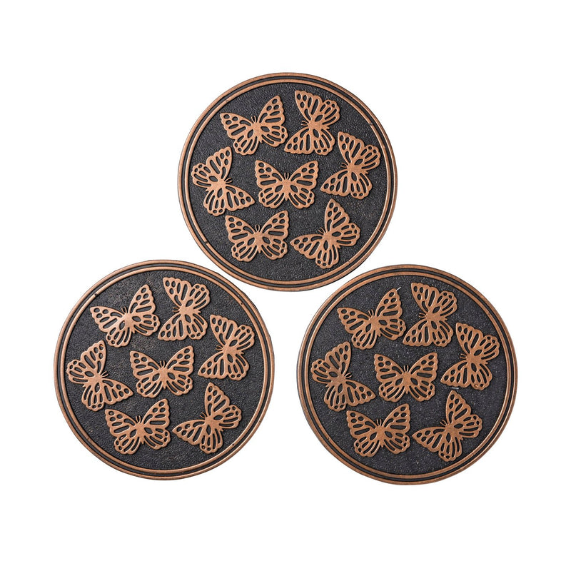 Recycled Rubber Stepping Stones, Set of 3 - Butterfly, 11.75"x11.75"x0.5"inches