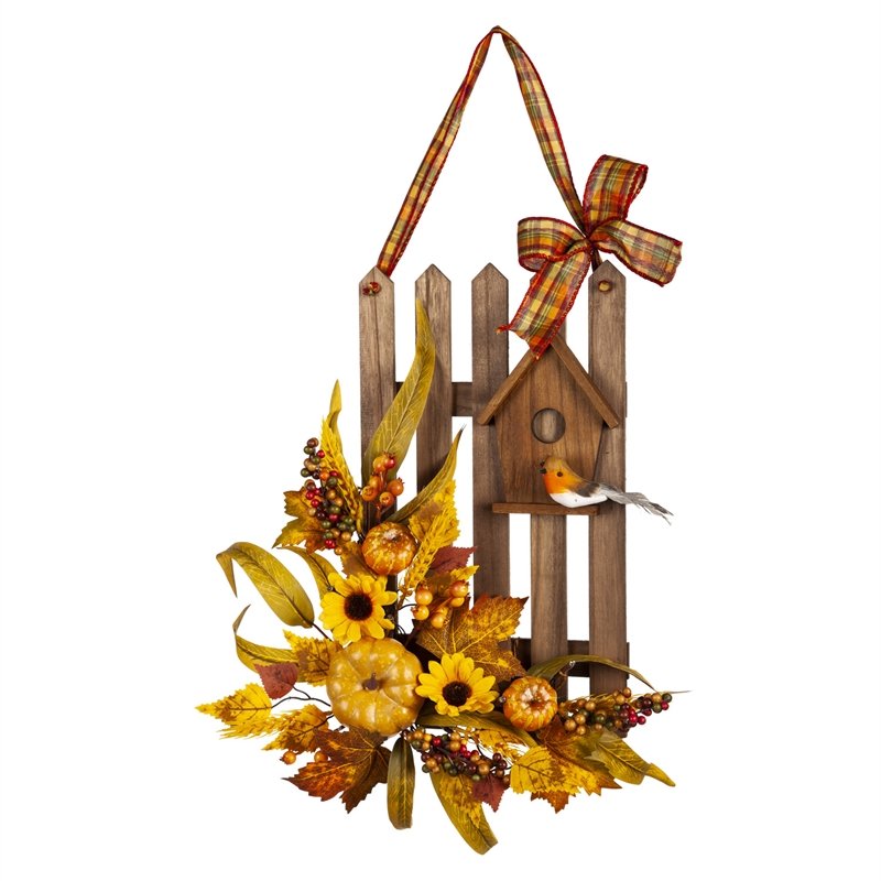Artificial Fence with Birdhouse and Flower