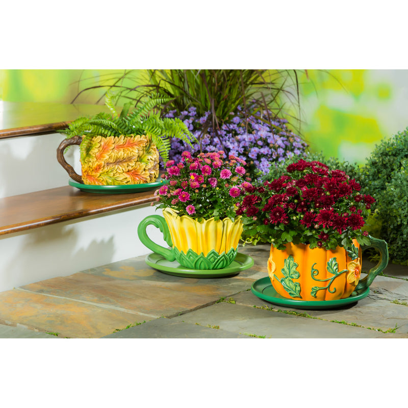 Oversized Fall Teacup Planter with Saucer - Pumpkin,84g3611