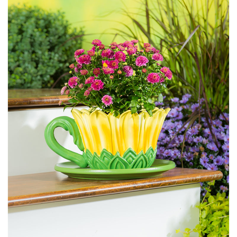 Oversized Fall Teacup Planter with Saucer - Sunflower,84g3612