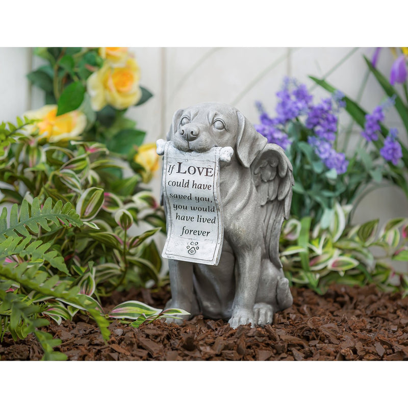 14"H Dog with Scroll Memorial Garden Statuary, 7.87"x7.87"x14"inches