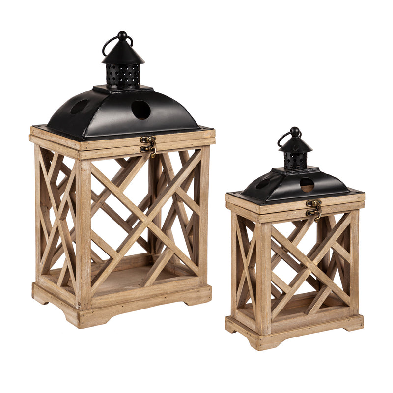 Nested Wood and Metal Hurricane Candle Lantern Set of 2,84g3794