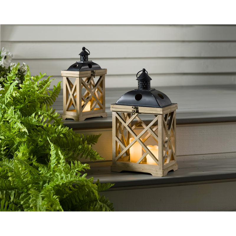 Nested Wood and Metal Hurricane Candle Lantern Set of 2,84g3794