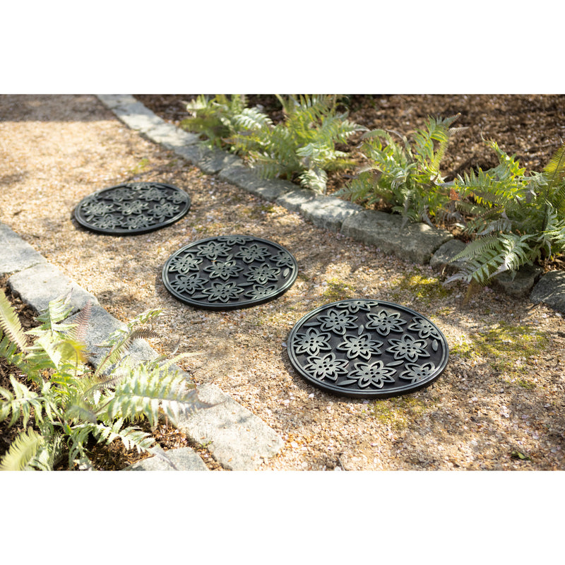 Pewter Flower Power recycle rubber stepping stone Set of 3,84g3816