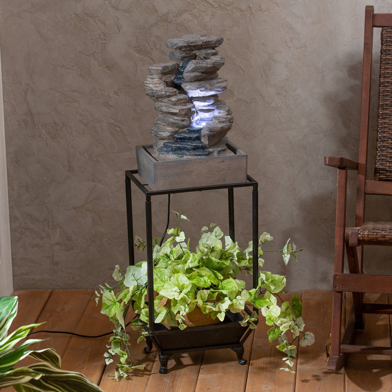 Stacked Stone Fountain with Planter Shelf,84g3846