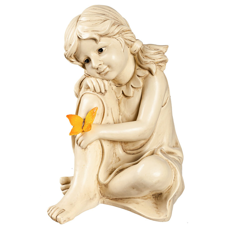 12"H Girl with Butterfly Garden Statuary, 8.46"x9.25"x12.4"inches