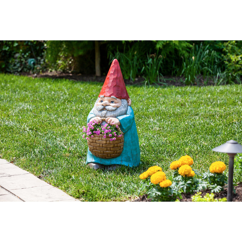 29"H Hollow Concealment Statuary, Gnome with Planter, 16.54"x15.94"x31.1"inches
