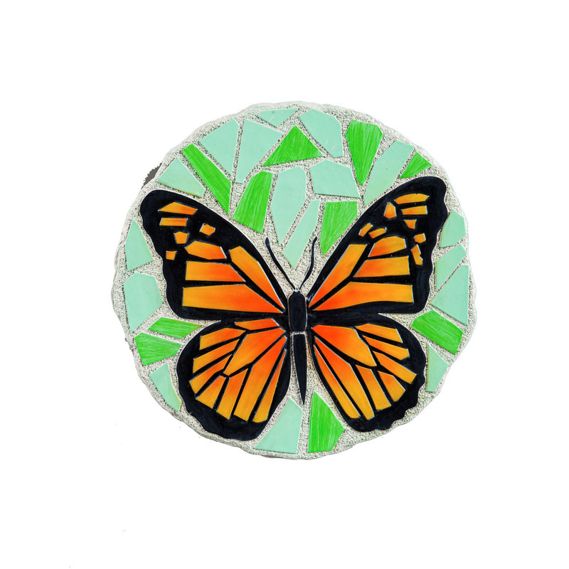 11" Round Garden Stone, Mosaic Butterfly, 11.02"x11.02"x0.59"inches