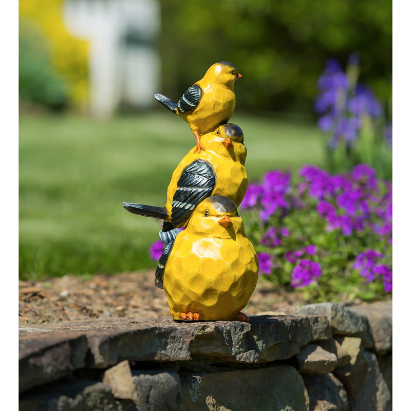 15.5"H Stacked Goldfinch Trio Garden Statuary, 10.04"x7.48"x15.55"inches