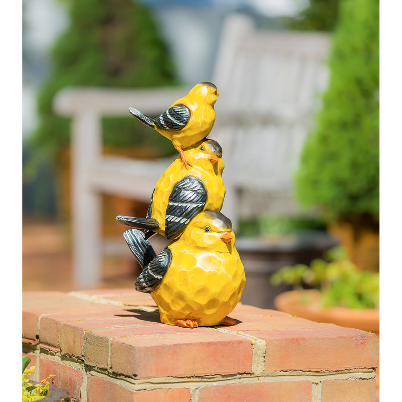 15.5"H Stacked Goldfinch Trio Garden Statuary, 10.04"x7.48"x15.55"inches