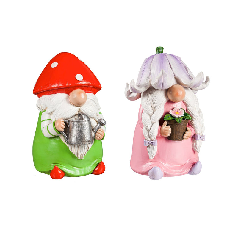 9.8"H Mushroom Gnomes Garden Statuary, Set of 2, 9.06"x8.27"x11.42"inches