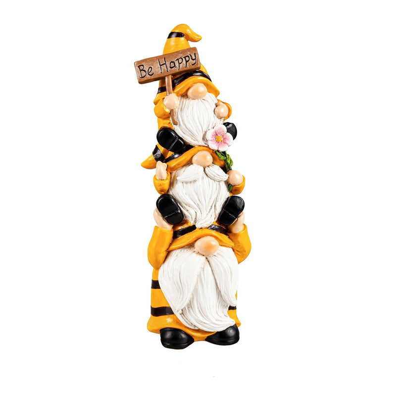 9"H Stacked Bee Gnome Trio Garden Statuary, 3.27"x3.15"x9.13"inches