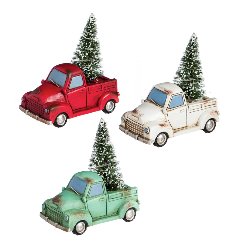 5"H Holiday Truck with Tree Light Up Ceramic Statuary, 3 asst,84g868b