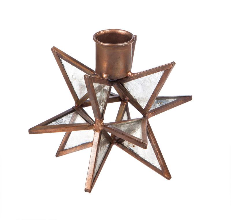 Evergreen Moravian Star Metal Taper Holder, Set of 2, Glass, 4'' x 4'' x 4'' inches