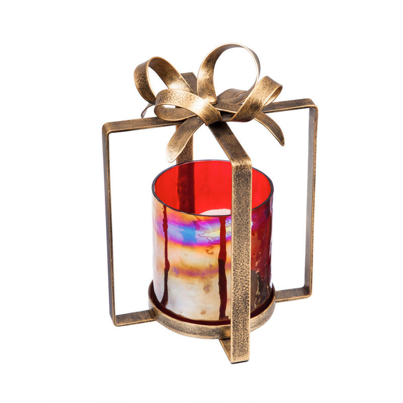 Iridescent Present Shaped Metal Candle Holder, Set of 2