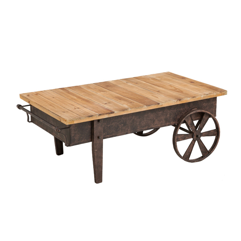 Evergreen Enterprises Vintage wood plank and metal cart, 46.3'' x  17'' x 24.6'' inches.