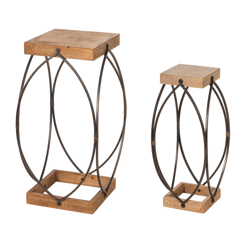 Evergreen Wooden Plant Stand with Metal Frame, Set of 2, 11.8'' x  11.8'' x 27.6'' inches.