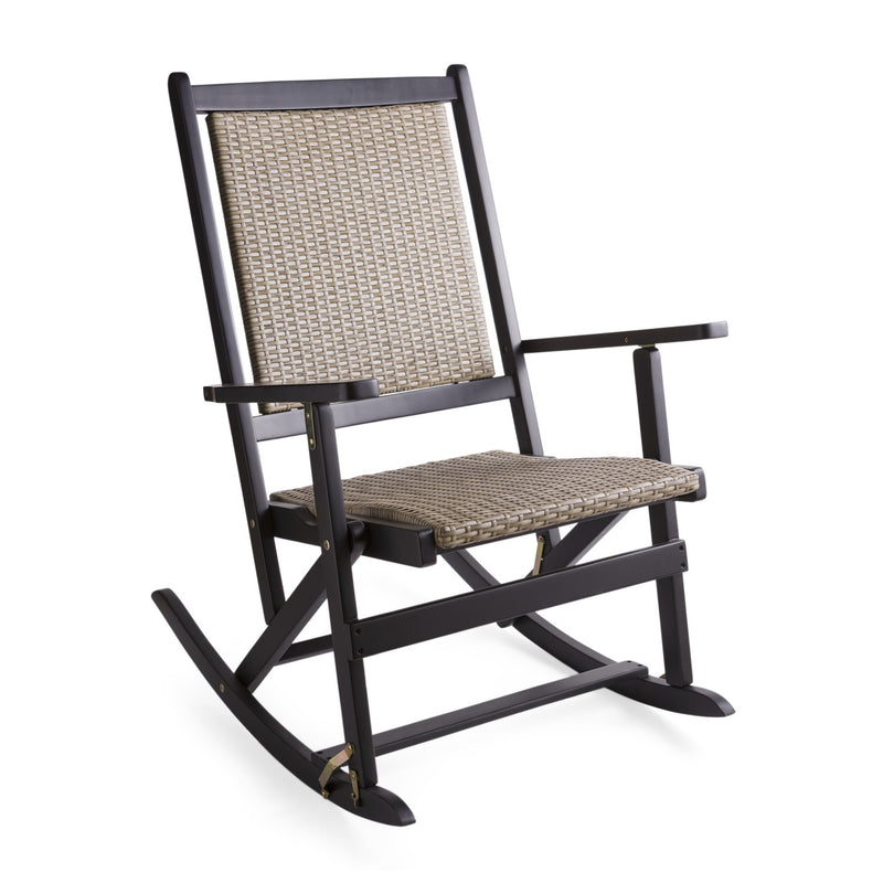 Claytor Folding Eucalyptus Outdoor Rocker - Black,8f00329