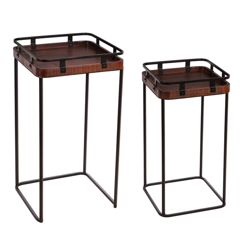 Evergreen Metal and Wood Nested Tables, Set of 2, 13.5'' x  13.5'' x 26'' inches.