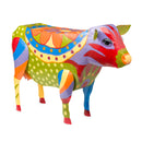 Handmade Colorful Painted Folk Art Cow Metal Side Table,8f00423