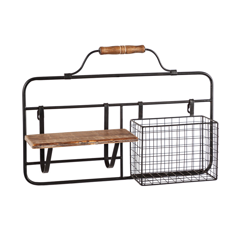 Metal and Wood Wall Organizer, 19'' x 4.5'' x 13'' inches