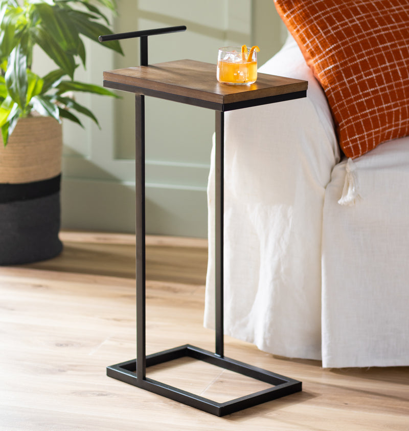 Wooden Square Top with Black Metal Base Side Table,8f00714