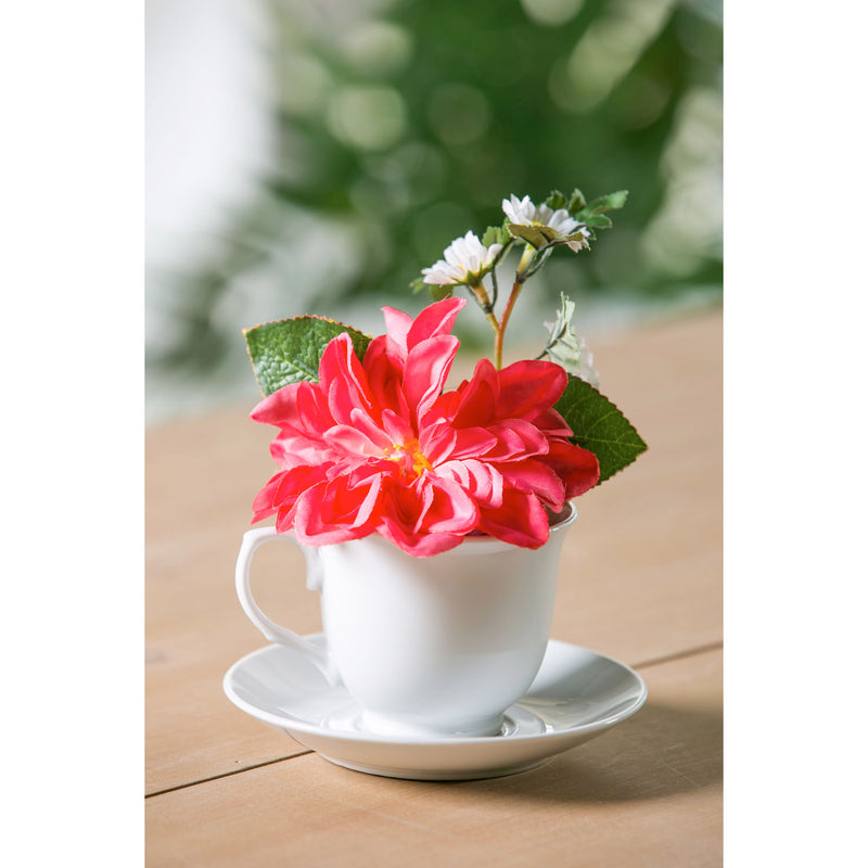 Coral Charm Peony in Tea Cup with Saucer,8flp113