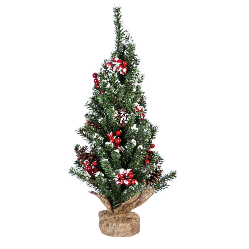 Cypress Home Beautiful Christmas Snow and Berry Covered Tree Table Top Décor - 8 x 8 x 24 Inches Indoor/Outdoor Decoration for Homes, Yards and Gardens