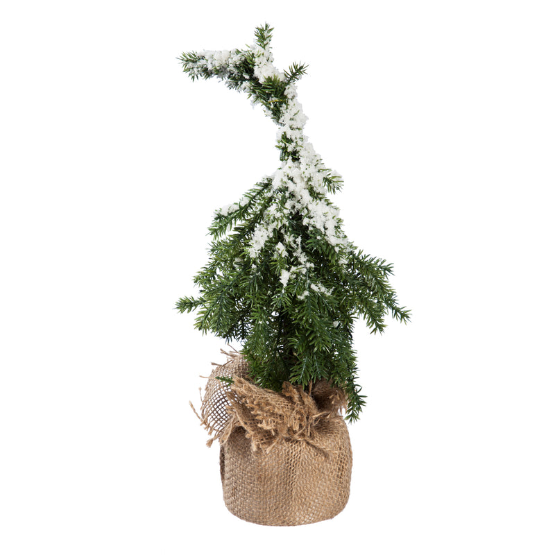 Cypress Home Beautiful Christmas Snow Covered Tree in Burlap Pot Table Top Décor, Set of 2-6 x 6 x 15 Inches Indoor/Outdoor Decoration for Homes, Yards and Gardens