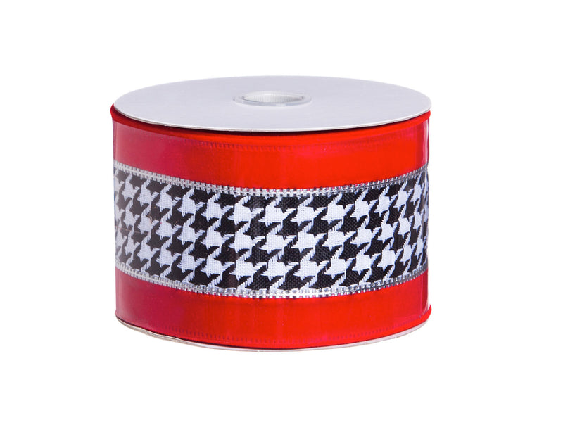 Polyester Houndstooth/Red Velvet Tree Ribbon,8grr015