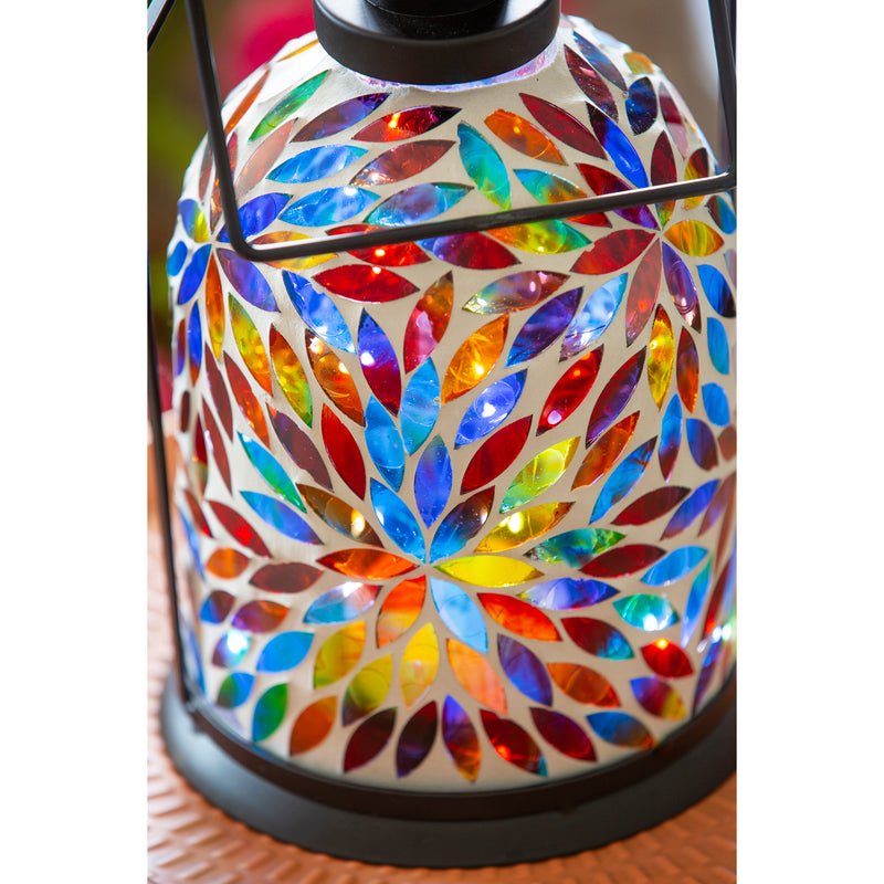 Mosaic Glass Lantern with LED, 2 Assorted, 6.69"x6.69"x12.6"inches