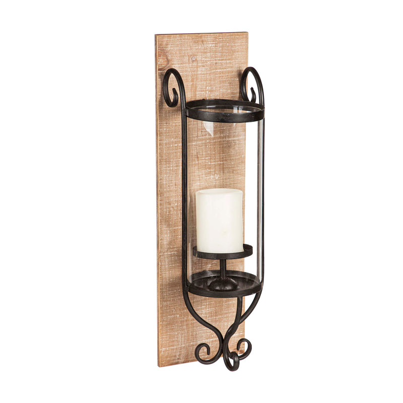 Wall Hanging Wood and Metal Lanterns with Glass, Set of 2,8lam035