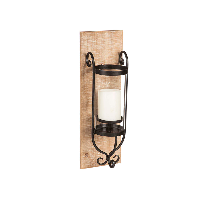 Wall Hanging Wood and Metal Lanterns with Glass, Set of 2,8lam035