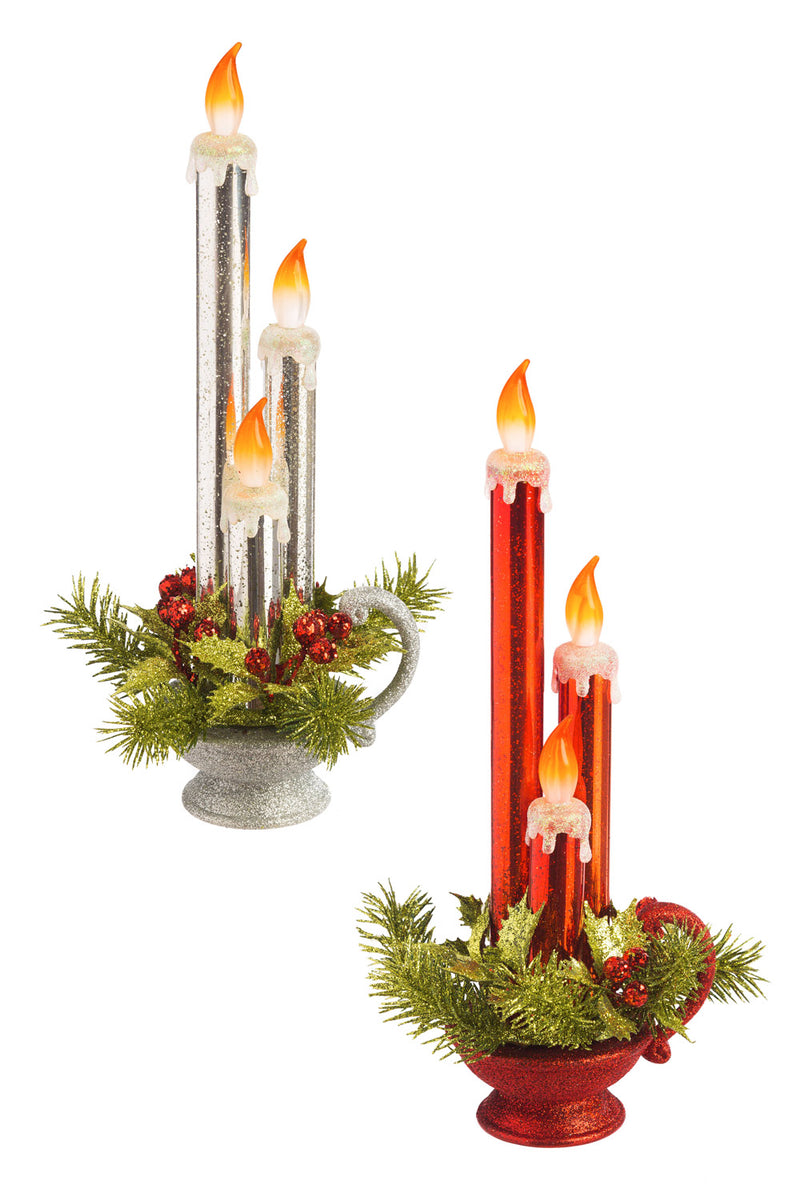 Evergreen Red and Silver Glass LED Taper Candle, 2 Assorted, 4.1'' x 12'' x 3.4'' inches
