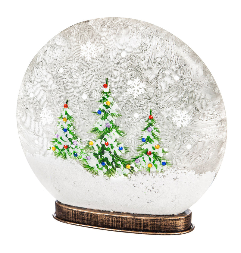 Glass Hand Painted Christmas Trees LED Disc Globe, 9.84"x2.75"x9.64"inches