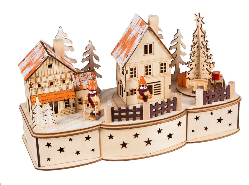 Wooden Christmas LED Village with Motion and Music,8led206