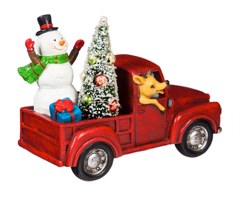 Evergreen Snowman in a Red Truck LED Décor, 7.9'' x 4.1'' x 6.5'' inches