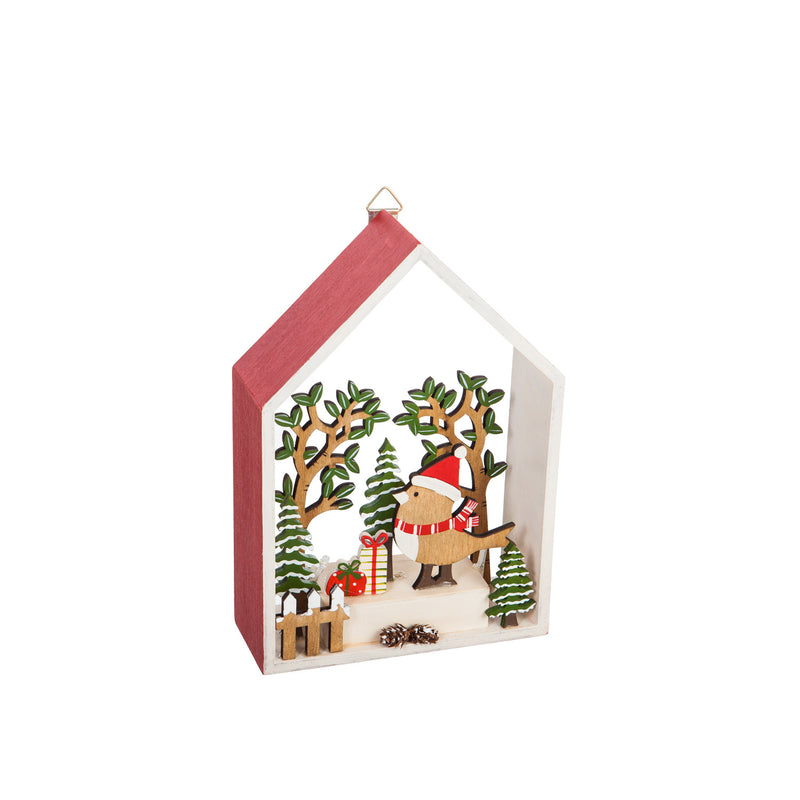 9'' Tall LED Wooden Holiday Bird Scenery, Table/Wall Décor, 6.4'' x 2.4'' x 9.3'' inches