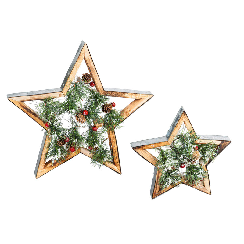 LED Wooden Star Table Décor, Set of 2,8led375